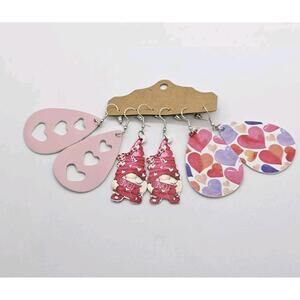 Valentine Gnome Heart Faux Leather Dangle Earrings Double Sided Love